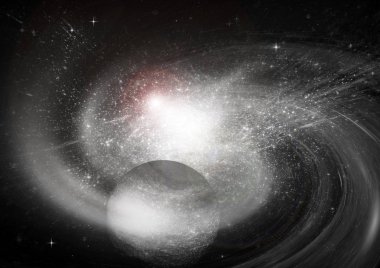 Uzak bir galaksideki yıldızlar, toz ve gaz bulutsusu