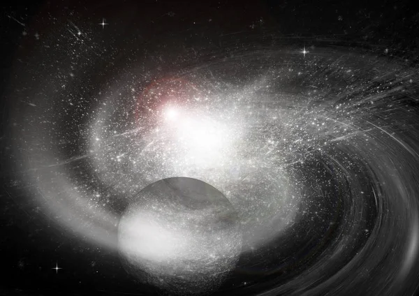 Uzak bir galaksideki yıldızlar, toz ve gaz bulutsusu