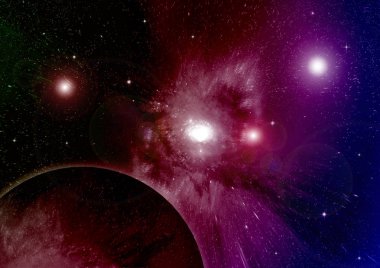 Uzak bir galaksideki yıldızlar, toz ve gaz bulutsusu