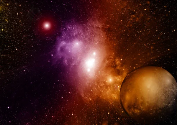 Uzak bir galaksideki yıldızlar, toz ve gaz bulutsusu