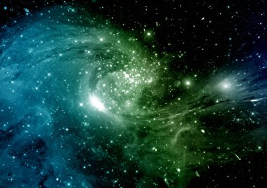 Uzak bir galaksideki yıldızlar, toz ve gaz bulutsusu