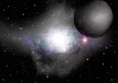 Uzak bir galaksideki yıldızlar, toz ve gaz bulutsusu