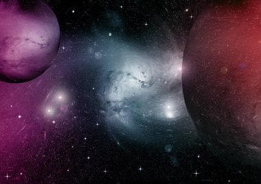 Uzak bir galaksideki yıldızlar, toz ve gaz bulutsusu