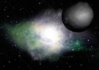 Uzak bir galaksideki yıldızlar, toz ve gaz bulutsusu