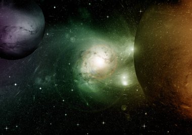 Uzak bir galaksideki yıldızlar, toz ve gaz bulutsusu