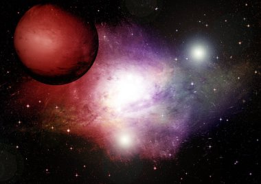 Uzak bir galaksideki yıldızlar, toz ve gaz bulutsusu