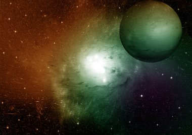 Uzak bir galaksideki yıldızlar, toz ve gaz bulutsusu