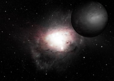 Uzak bir galaksideki yıldızlar, toz ve gaz bulutsusu