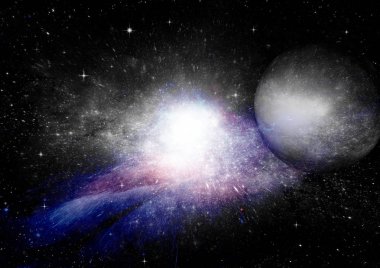 Uzak bir galaksideki yıldızlar, toz ve gaz bulutsusu