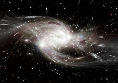 Uzak bir galaksideki yıldızlar, toz ve gaz bulutsusu