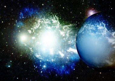 Uzak bir galaksideki yıldızlar, toz ve gaz bulutsusu