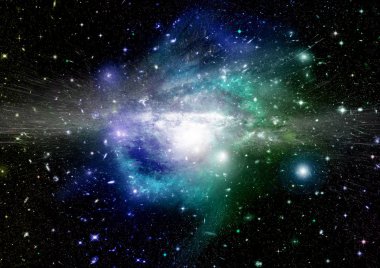 Uzak bir galaksideki yıldızlar, toz ve gaz bulutsusu