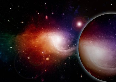 Uzak bir galaksideki yıldızlar, toz ve gaz bulutsusu