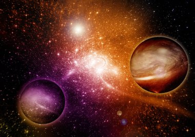 Uzak bir galaksideki yıldızlar, toz ve gaz bulutsusu