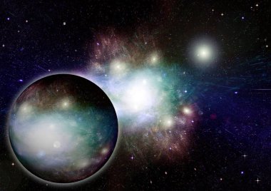 Uzak bir galaksideki yıldızlar, toz ve gaz bulutsusu