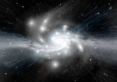 Uzak bir galaksideki yıldızlar, toz ve gaz bulutsusu