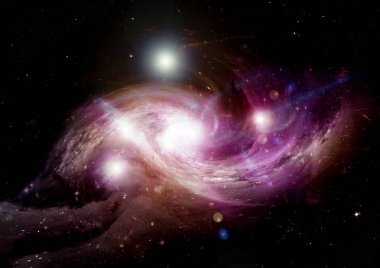 Uzak bir galaksideki yıldızlar, toz ve gaz bulutsusu