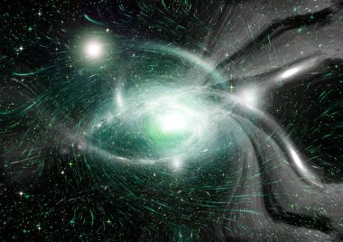 Uzak bir galaksideki yıldızlar, toz ve gaz bulutsusu