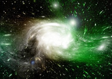 Uzak bir galaksideki yıldızlar, toz ve gaz bulutsusu