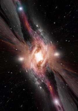 Uzak bir galaksideki yıldızlar, toz ve gaz bulutsusu