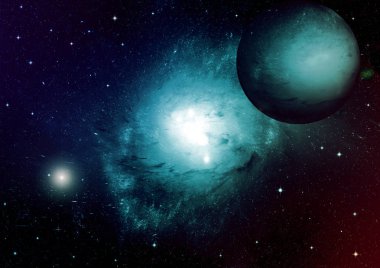 Uzak bir galaksideki yıldızlar, toz ve gaz bulutsusu