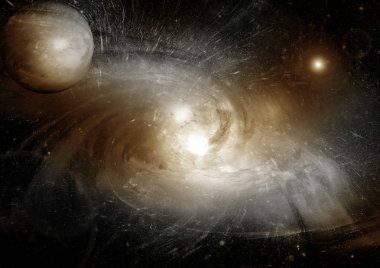 Uzak bir galaksideki yıldızlar, toz ve gaz bulutsusu