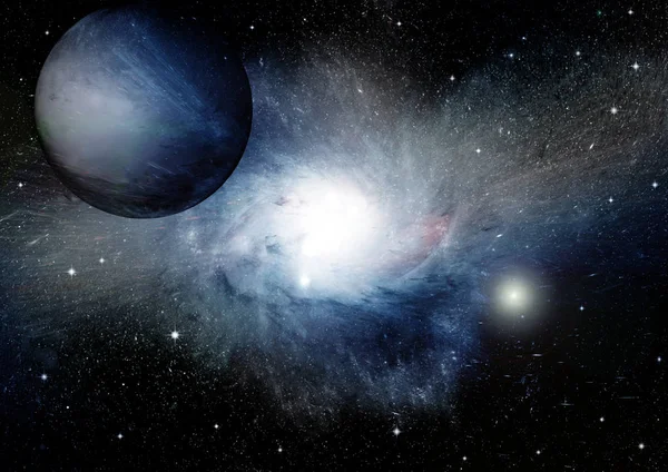 Uzak bir galaksideki yıldızlar, toz ve gaz bulutsusu