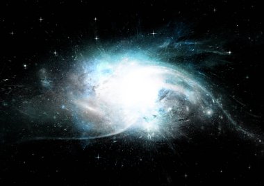 Uzak bir galaksideki yıldızlar, toz ve gaz bulutsusu