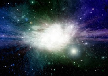 Uzak bir galaksideki yıldızlar, toz ve gaz bulutsusu