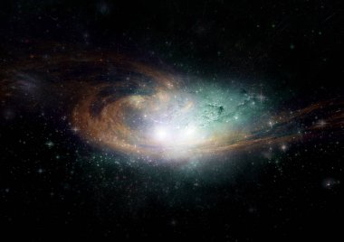 Uzak bir galaksideki yıldızlar, toz ve gaz bulutsusu