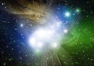 Uzak bir galaksideki yıldızlar, toz ve gaz bulutsusu