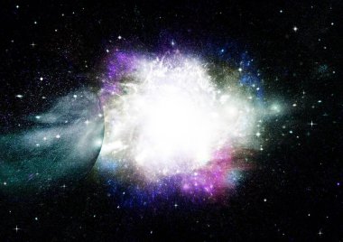 Uzak bir galaksideki yıldızlar, toz ve gaz bulutsusu