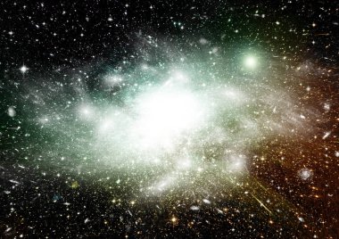 Uzak bir galaksideki yıldızlar, toz ve gaz bulutsusu