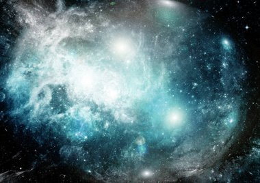 Uzak bir galaksideki yıldızlar, toz ve gaz bulutsusu