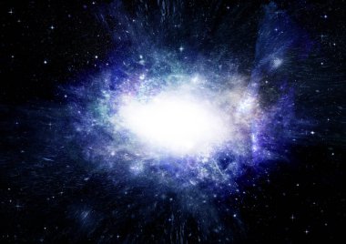 Uzak bir galaksideki yıldızlar, toz ve gaz bulutsusu