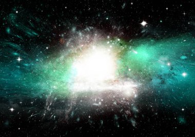 Uzak bir galaksideki yıldızlar, toz ve gaz bulutsusu