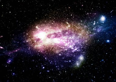 Uzak bir galaksideki yıldızlar, toz ve gaz bulutsusu