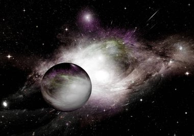 Uzak bir galaksideki yıldızlar, toz ve gaz bulutsusu