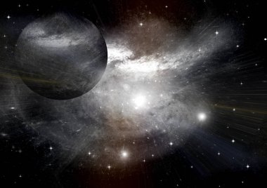 Uzak bir galaksideki yıldızlar, toz ve gaz bulutsusu