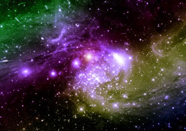 Uzak bir galaksideki yıldızlar, toz ve gaz bulutsusu