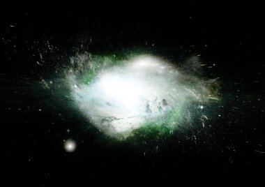 Uzak bir galaksideki yıldızlar, toz ve gaz bulutsusu