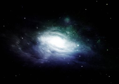 Uzak bir galaksideki yıldızlar, toz ve gaz bulutsusu