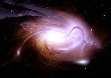 Uzak bir galaksideki yıldızlar, toz ve gaz bulutsusu