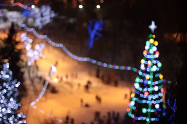 Yeni yıl Noel ağacı ışıkları bokeh