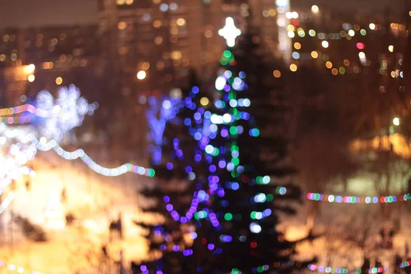 Yeni yıl Noel ağacı ışıkları bokeh — Stok fotoğraf