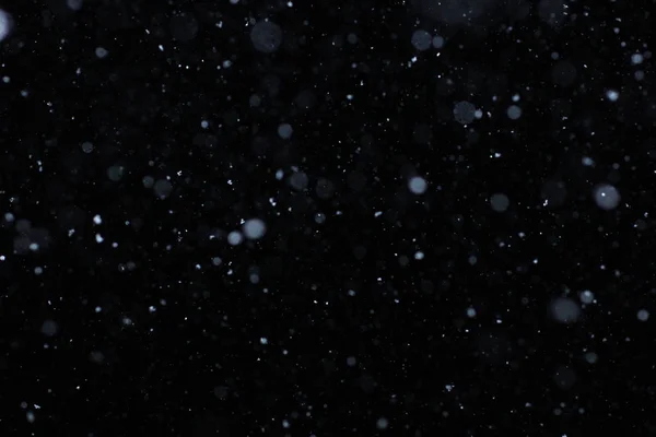 Real falling snow on a black background for use as a texture layer in your project. Add as "Lighten" Layer in Photoshop to add falling snow to any image. Adjust opacity to taste. — Stock Photo, Image