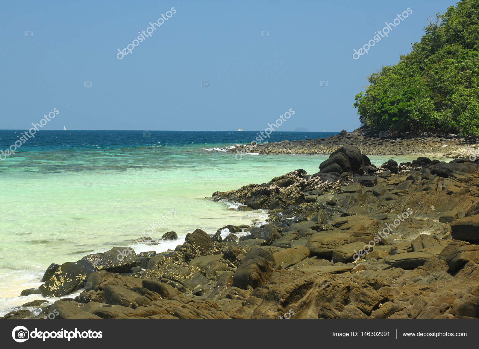 Tropical Island Koh Hey Thailand Crystal Clear Blue Sea White