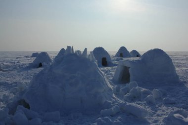 Eskimolar kış konut. Igloo. Eskimolar Köyü.  