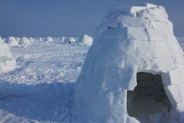 Eskimolar kış konut. Igloo. Eskimolar Köyü.  