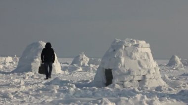 Eskimolar kış konut. Igloo. Eskimolar Köyü.